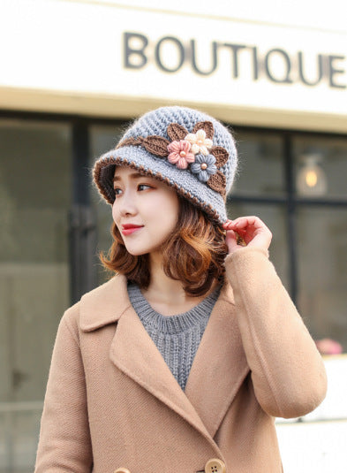 Autumn And Winter Women's Knitted Woolen Cap Warm Ear Protection Windproof Fleece Lining