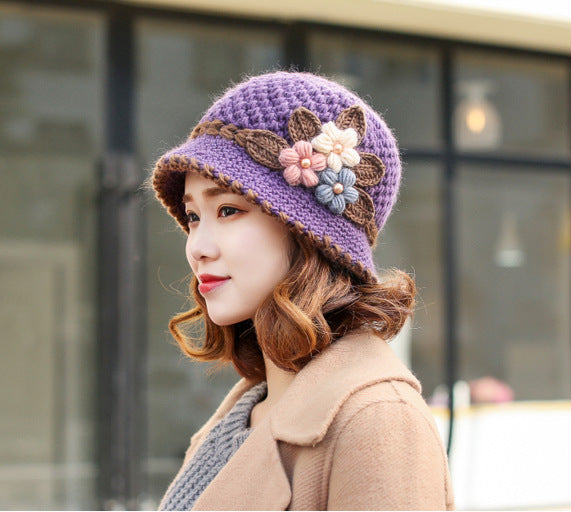 Autumn And Winter Women's Knitted Woolen Cap Warm Ear Protection Windproof Fleece Lining