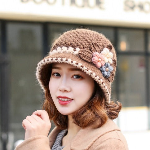 Autumn And Winter Women's Knitted Woolen Cap Warm Ear Protection Windproof Fleece Lining