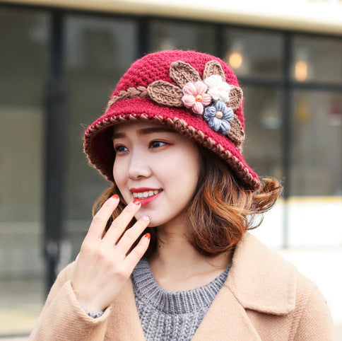 Autumn And Winter Women's Knitted Woolen Cap Warm Ear Protection Windproof Fleece Lining