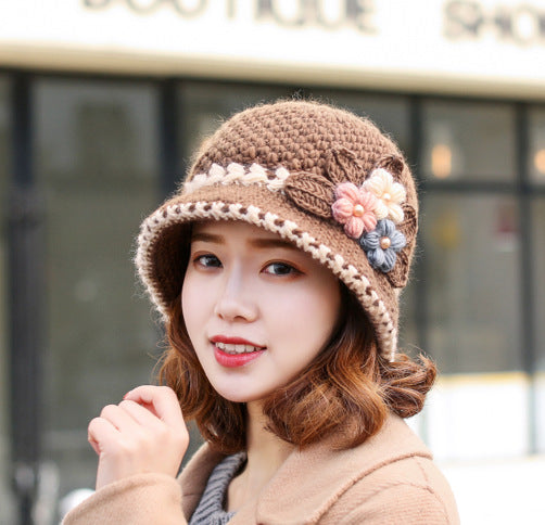 Autumn And Winter Women's Knitted Woolen Cap Warm Ear Protection Windproof Fleece Lining