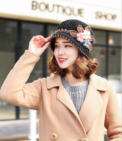 Autumn And Winter Women's Knitted Woolen Cap Warm Ear Protection Windproof Fleece Lining