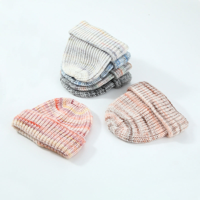 European And American Ins Warm Autumn And Winter Multi-color Niche Gradient Flanging With Wool Knitted Hat Women