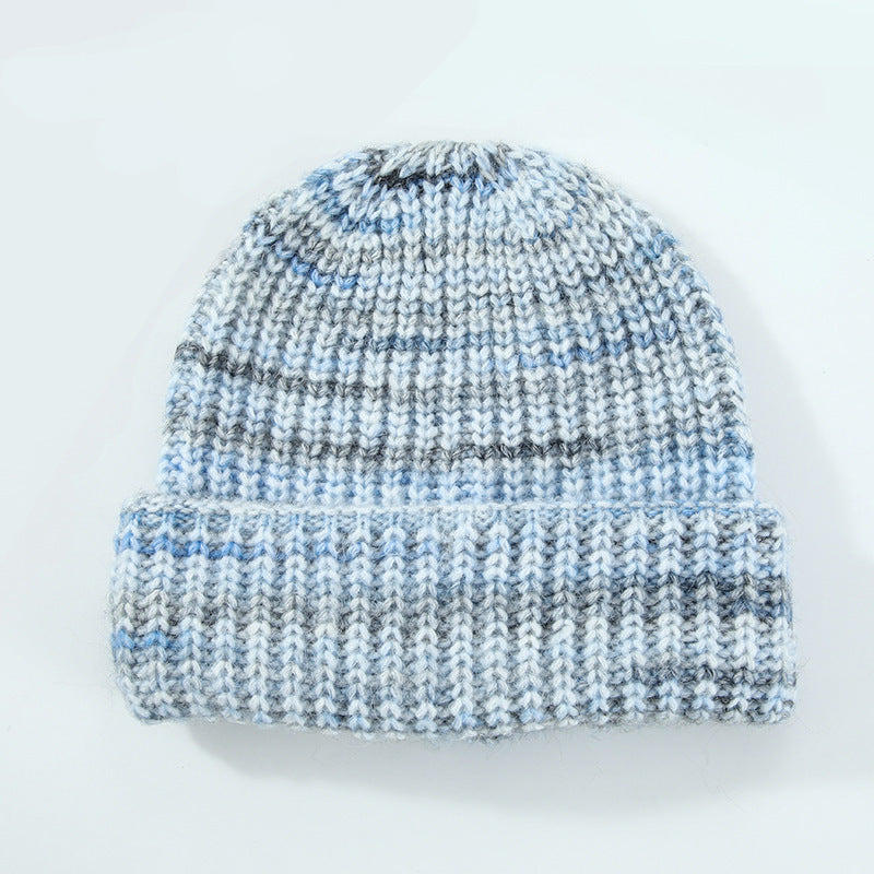 European And American Ins Warm Autumn And Winter Multi-color Niche Gradient Flanging With Wool Knitted Hat Women