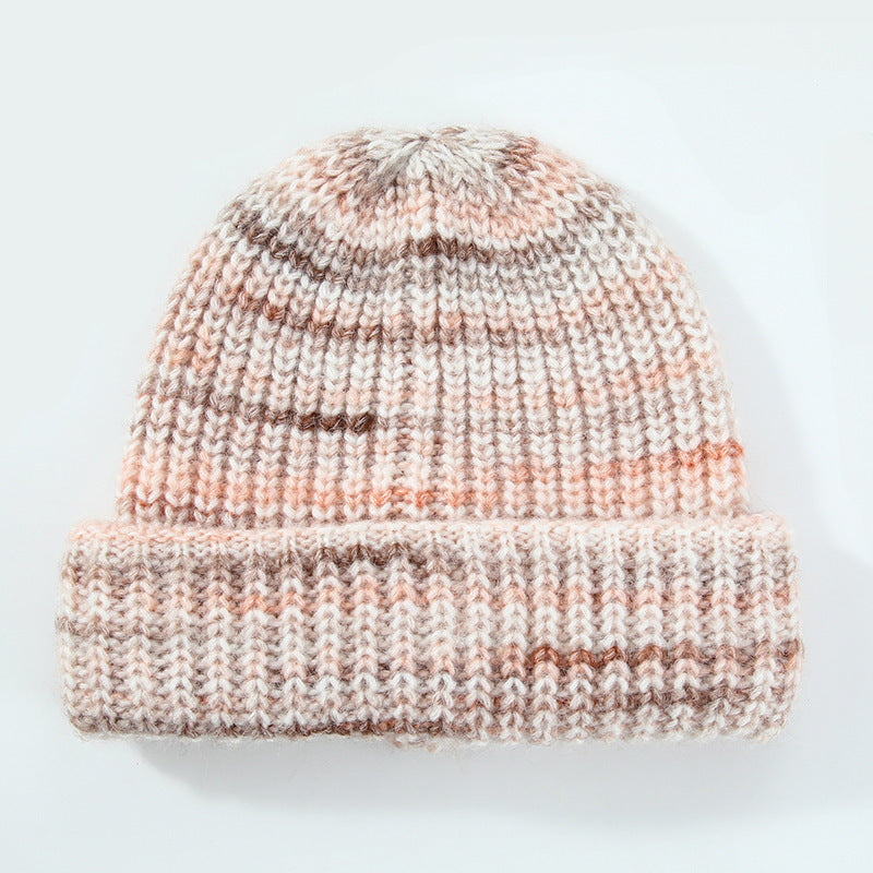 European And American Ins Warm Autumn And Winter Multi-color Niche Gradient Flanging With Wool Knitted Hat Women