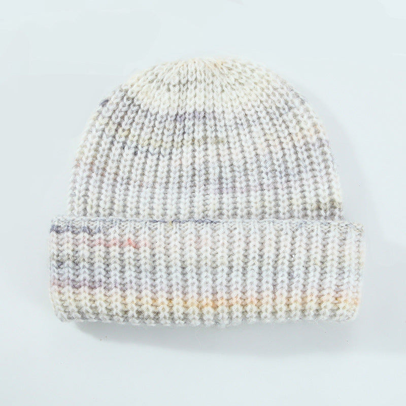 European And American Ins Warm Autumn And Winter Multi-color Niche Gradient Flanging With Wool Knitted Hat Women