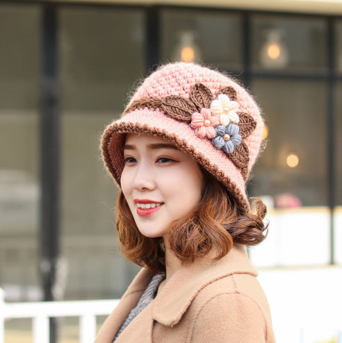 Autumn And Winter Women's Knitted Woolen Cap Warm Ear Protection Windproof Fleece Lining